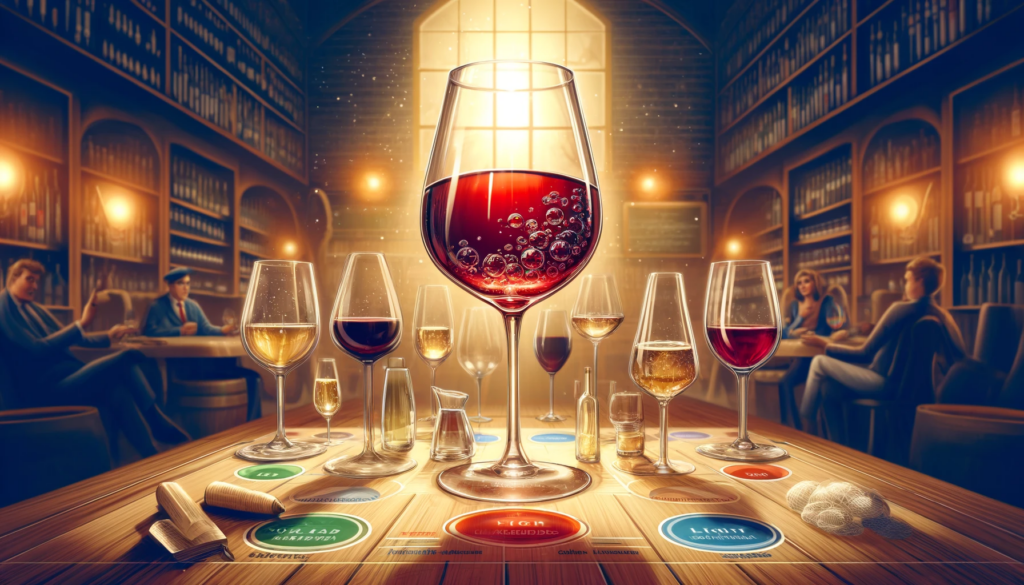 AI generated image showing a range of light bodied wines to medium bodied wine to full bodied red wines